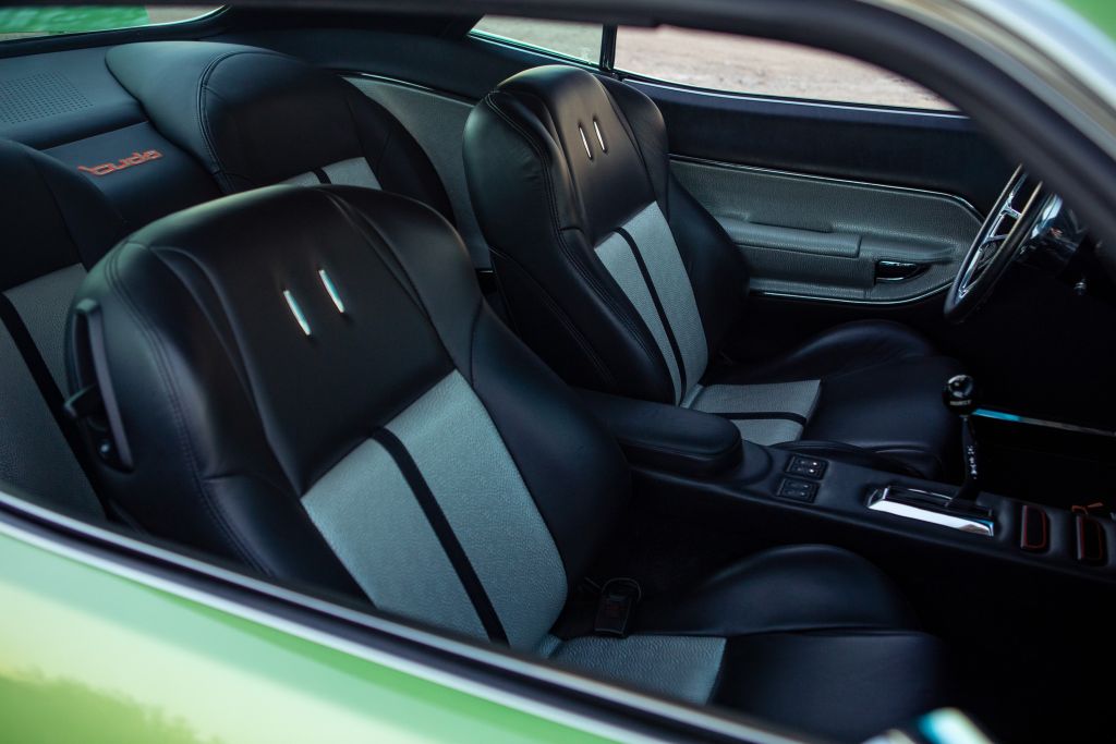 Custom leather interior of the 1971 Plymouth 'Cuda "Hell's HEMI" restomod