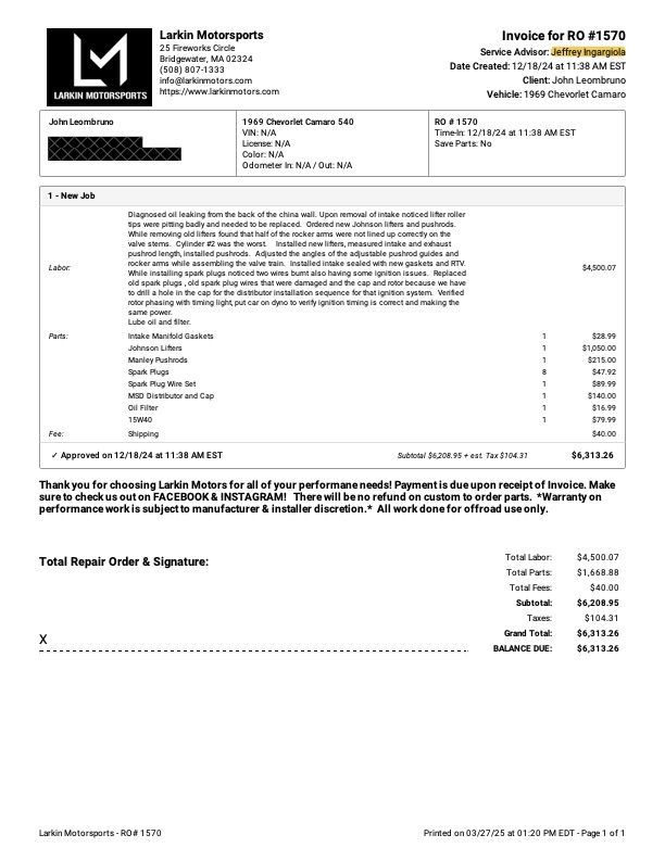 RO #1570 -1969 Chevorlet Camaro Invoice Dec 2024.jpg